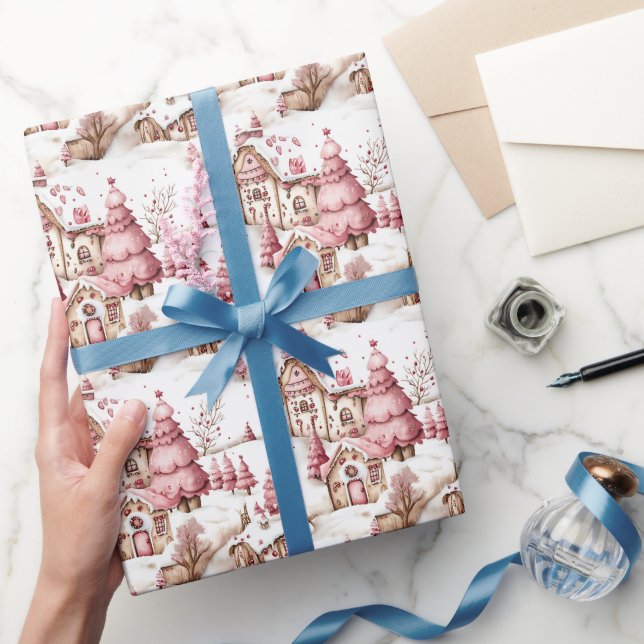 Papel De Presente Aldeia de Natal Bonita, Branca, Branca, Branca (Presentear)