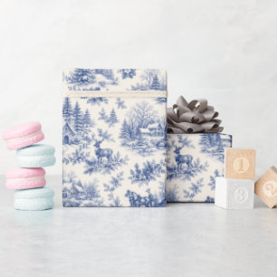 Papel De Presente Aldeia de Natal de Toile Azul Francês