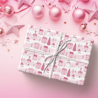 Papel De Presente Aldeia de Natal Rosa Neve