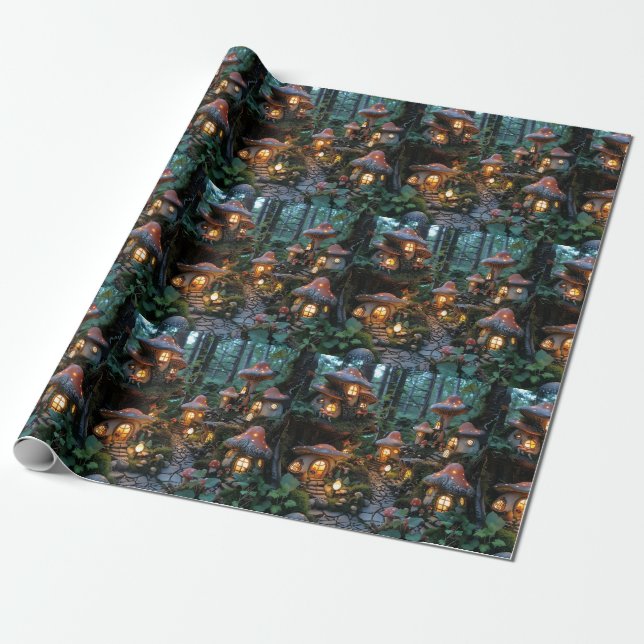 Papel De Presente Aldeia Gnomo à noite (Desenrolado)