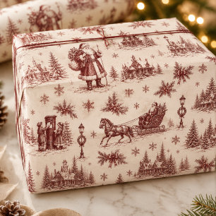 Papel De Presente Aldeia Vitoriana de Papai Noel Toile Natal Vintage