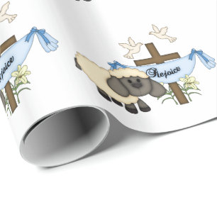 Papel De Presente Alegrai-vos!-Cruz Religiosa/Cordeiro/Pombas