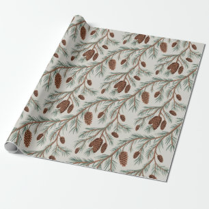 Papel De Presente Alegre Natal Cones de Pinheiro e Ramos