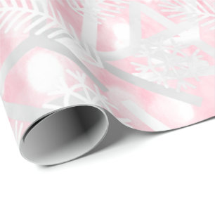 Papel De Presente Alegria cor-de-rosa do floco de neve do feriado do
