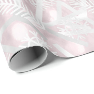 Papel De Presente Alegria cor-de-rosa do floco de neve do feriado do