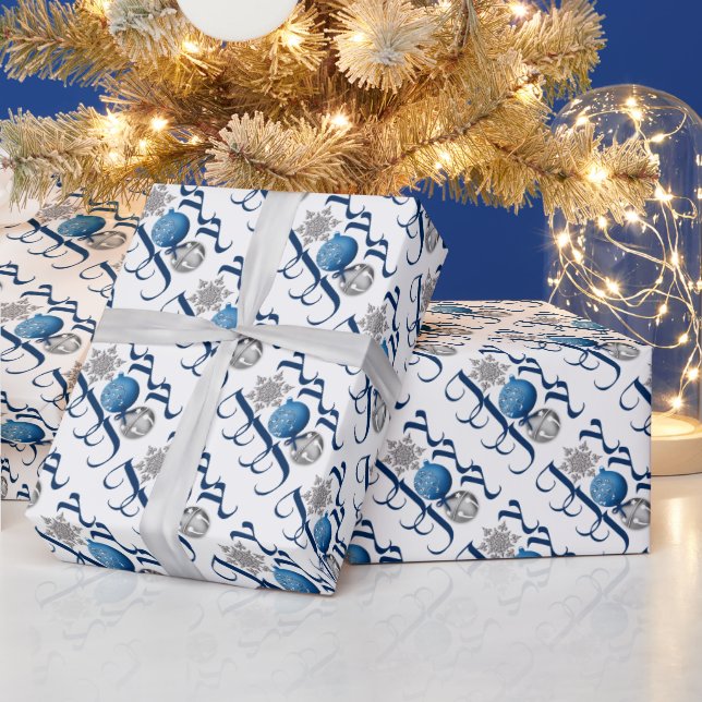 Papel De Presente Alegria de Natal de Prata Azul (Feriados)