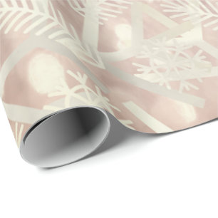 Papel De Presente Alegria Dourado cor-de-rosa do floco de neve do