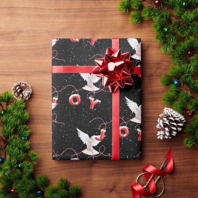 Papel De Presente Alegria e Pomba em Preto (Presente de Natal)