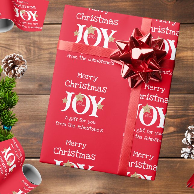 Papel De Presente Alegria! Joyful Chic Elegant Script Red Christmas  (Wrap things up with this bold and cheerful gift wrap.)