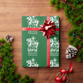 Papel De Presente Alegria Natal ao Mundo Verde e Branco
