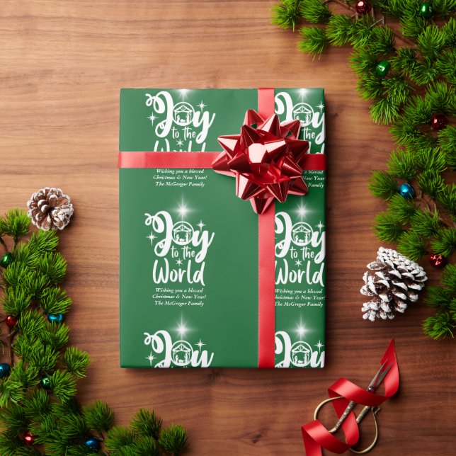 Papel De Presente Alegria Natal ao Mundo Verde e Branco (Presente de Natal)