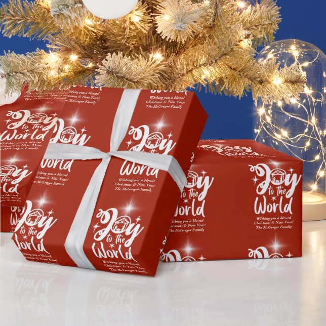 Papel De Presente Alegria Natal ao Mundo Vermelho e Branco (Feriados)