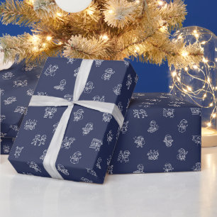 Papel De Presente Alegria Natalina de Boneco de Palito Branco sobre 