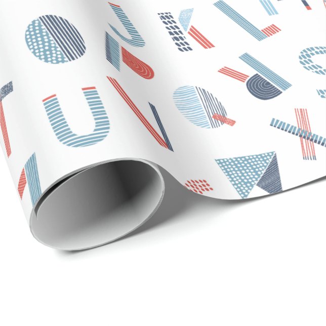 Papel De Presente Alfabeto em branco azul vermelho (Ponta do rolo)
