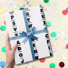 Papel De Presente Alfabeto Fonético da OTAN, Letras Negras