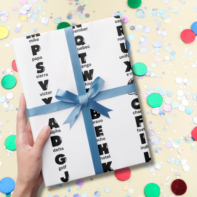 Papel De Presente Alfabeto Fonético da OTAN, Letras Negras (Criador carregado)