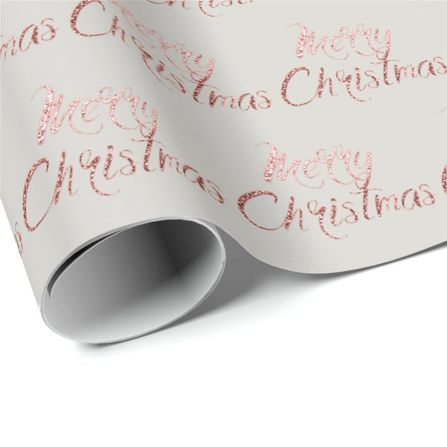 Papel De Presente Algodão de Cinza Glitter de Rosa de Feliz Natal (Ponta do rolo)