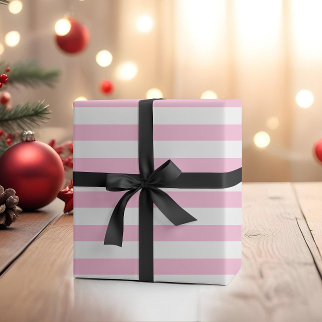 Papel De Presente Algodão Doce Rosa Branco Listrado Horizontal Largo (Criador carregado)