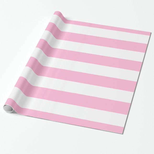 Papel De Presente Algodão Doce Rosa, Branco Padrão Listras XL (Desenrolado)
