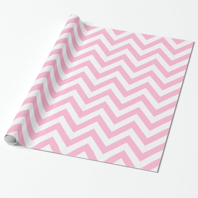 Papel De Presente Algodão Doce Rosa Branco XL Padrão Chevron ZigZag (Desenrolado)