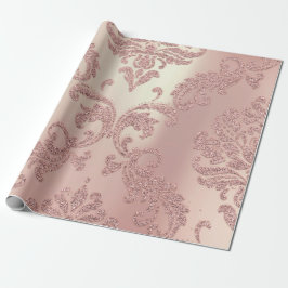 Papel De Presente Algodão Metálico Real Dourado Damask Rosa