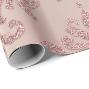 Papel De Presente Algodão Metálico Real Dourado Damask Rosa