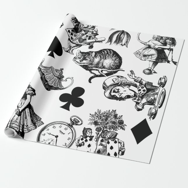 Papel De Presente Alice Coelho Branco País das Maravilhas Clássico (Desenrolado)