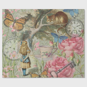 Papel De Presente Alice Gato de Cheshire Jardim da Árvore do Mundo d
