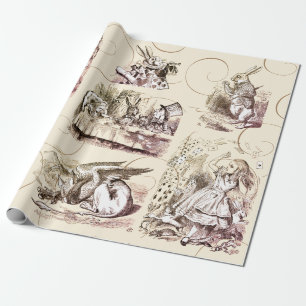 Papel De Presente Alice no País das Maravilhas, Beige Dourado