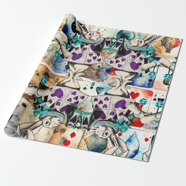 Papel De Presente Alice no País das Maravilhas, coelho branco roxo (Desenrolado)