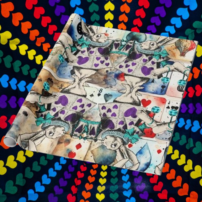 Papel De Presente Alice no País das Maravilhas, coelho branco roxo (Wrap your gifts with enchanting Alice in Wonderland white rabbit purple wrapping paper.  )
