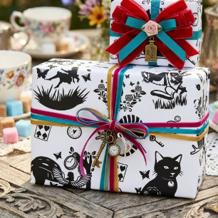 Papel De Presente Alice no País das Maravilhas Design em Preto e Bra