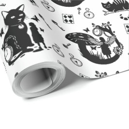 Papel De Presente Alice no País das Maravilhas, Design preto e branc