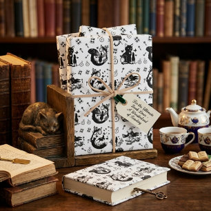 Papel De Presente Alice no País das Maravilhas Design Preto e Branco