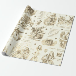 Papel De Presente Alice no País das Maravilhas Sepia Beige Toile cit