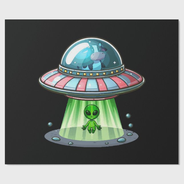 Papel De Presente Alienígena Abduzindo Vaca (Aberto)