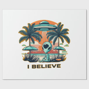 Papel De Presente alienígena com OVNI EU ACREDITO