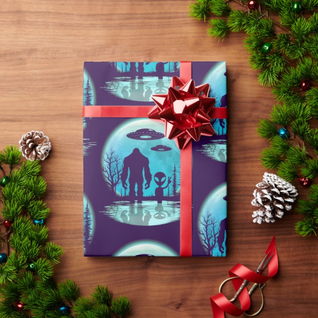 Papel De Presente Alienígena de OVNI Bigfoot (Presente de Natal)