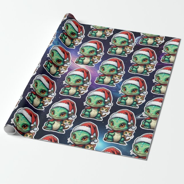Papel De Presente Alienígena Fofo e Gato no Espaço (Desenrolado)