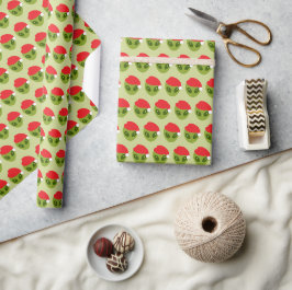 Papel De Presente Alienígena Verde em Santa Hat