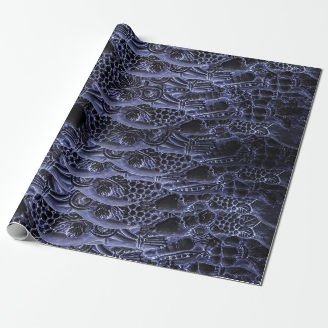 Papel De Presente Aliens - Design do padrão Impressão azul escuro (Desenrolado)