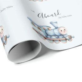 Papel De Presente All Aboard the Baby Train Blue Boy Baby Shower