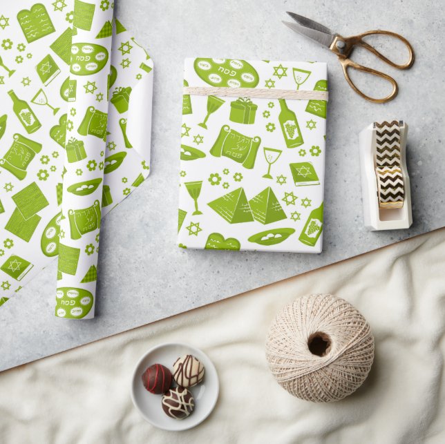 Papel De Presente All The Symbols For Passover In Green  (Artesanato)