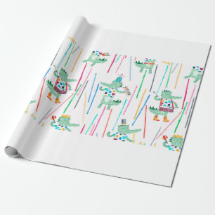 Papel De Presente Alligadores bonitos com instrumentos musicais. Wat