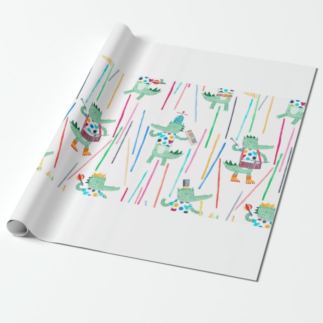 Papel De Presente Alligadores bonitos com instrumentos musicais. Wat (Desenrolado)