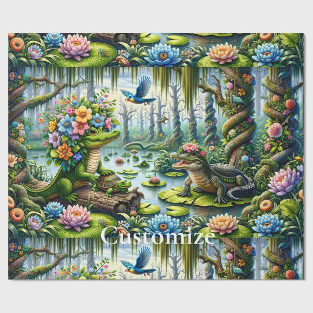 Papel De Presente Alligator Fantasy Swamp Thunder_Cove (Aberto)