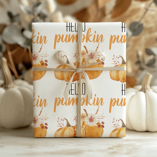 Papel De Presente Alô Moderno Pumpkin Orange Pumpkin Com Flores (Criador carregado)