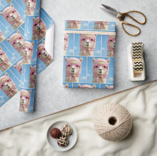 Papel De Presente Alpaca Usando Cachecol e Óculos de Sol
