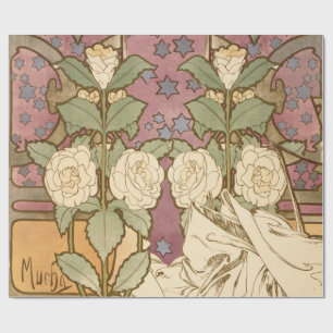 Papel De Presente Alphonse Mucha Estrelas Elegantes Art Nouveau Camé