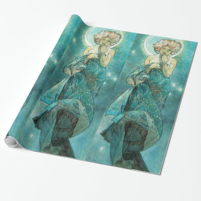 Papel De Presente Alphonse Mucha Moonlight Clair De Lune Art Nouveau (Desenrolado)